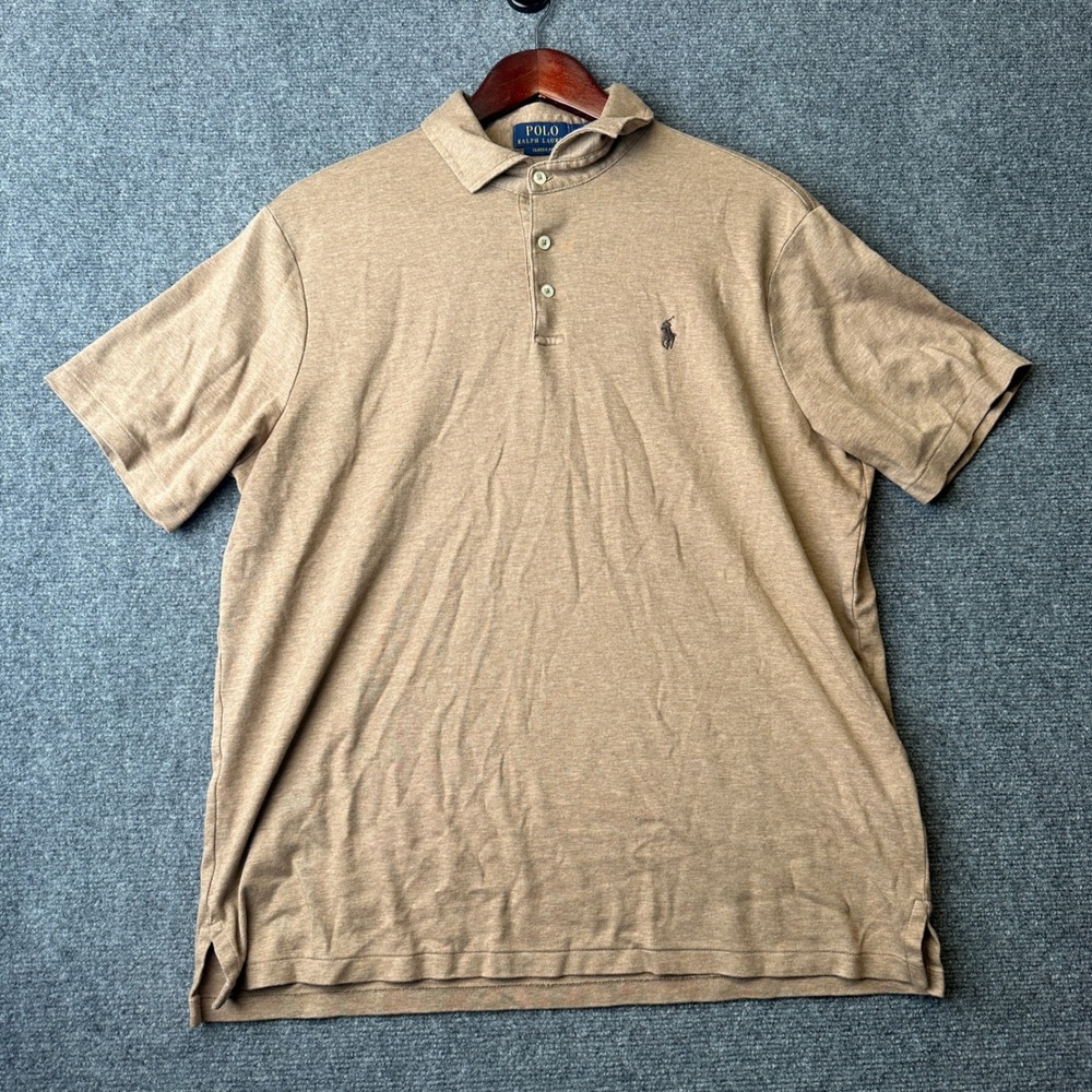 Polo Ralph Lauren Polo Shirt Mens Large Tan Heather Classic Fit Short Sleeve Tee